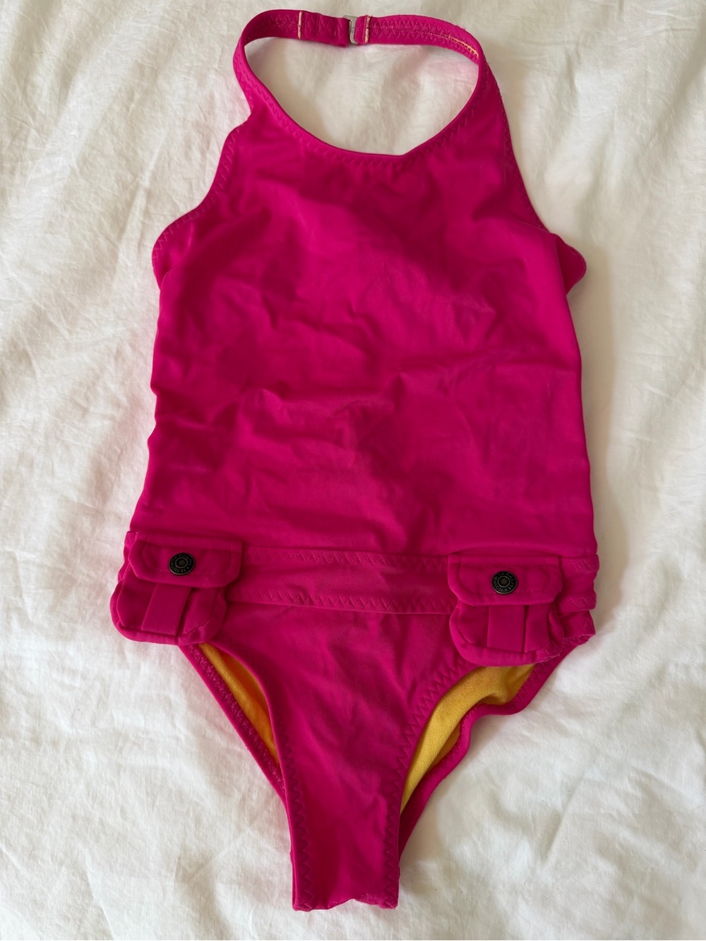Ralph Lauren Girls' Hot Pink Halter One-Piece with Pocket Tabs